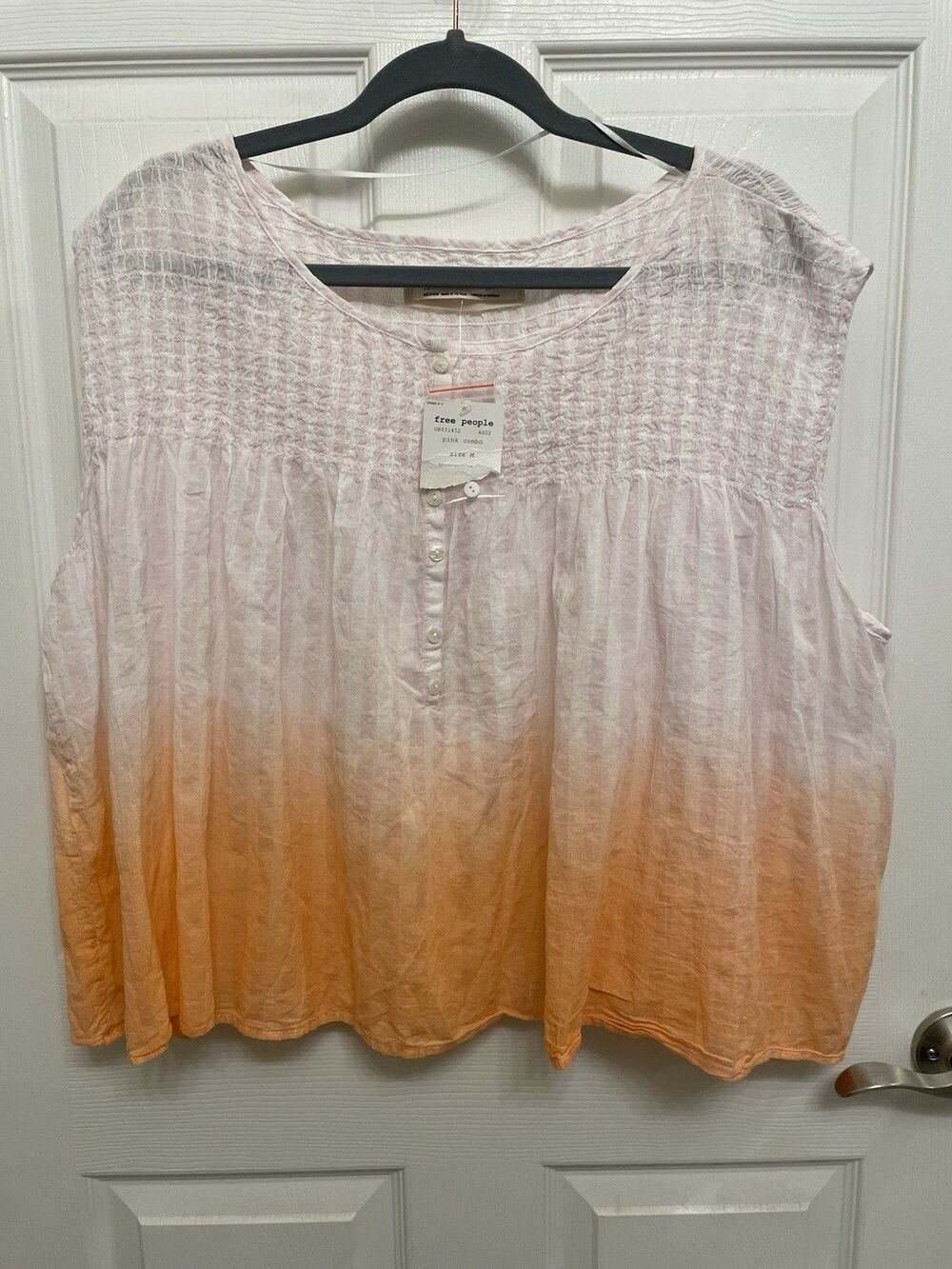 Free People M Little Bit of Something White Orange Ombre Blouse Tank NWT - Picture 2 of 6